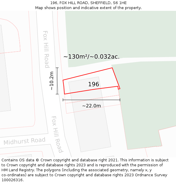 196, FOX HILL ROAD, SHEFFIELD, S6 1HE: Plot and title map