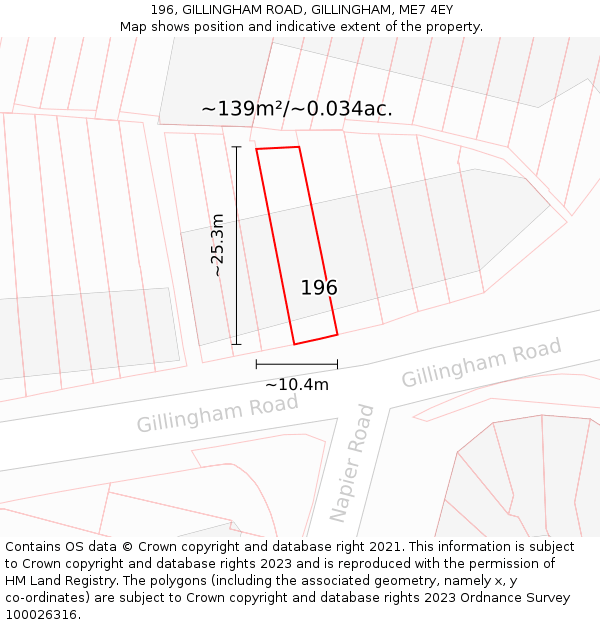 196, GILLINGHAM ROAD, GILLINGHAM, ME7 4EY: Plot and title map