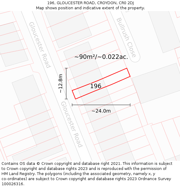 196, GLOUCESTER ROAD, CROYDON, CR0 2DJ: Plot and title map