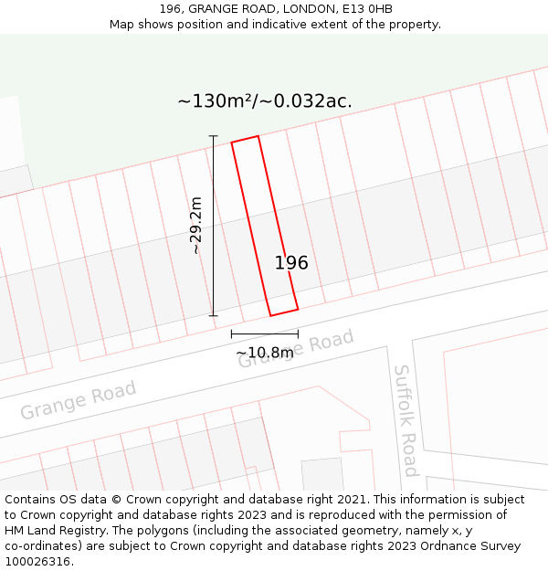196, GRANGE ROAD, LONDON, E13 0HB: Plot and title map