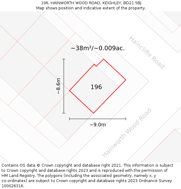 196, HAINWORTH WOOD ROAD, KEIGHLEY, BD21 5BJ: Plot and title map