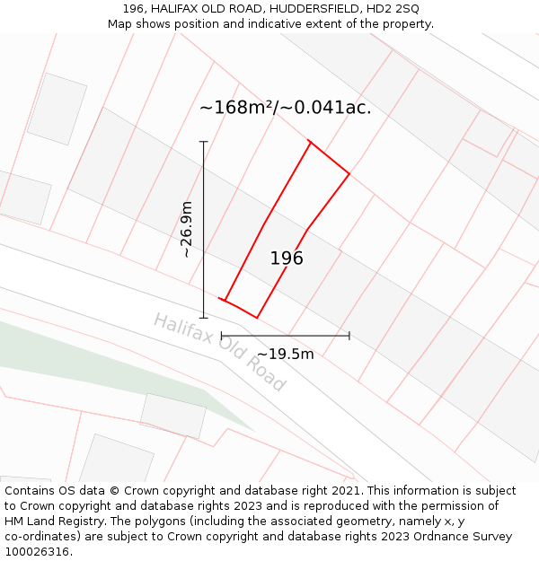 196, HALIFAX OLD ROAD, HUDDERSFIELD, HD2 2SQ: Plot and title map