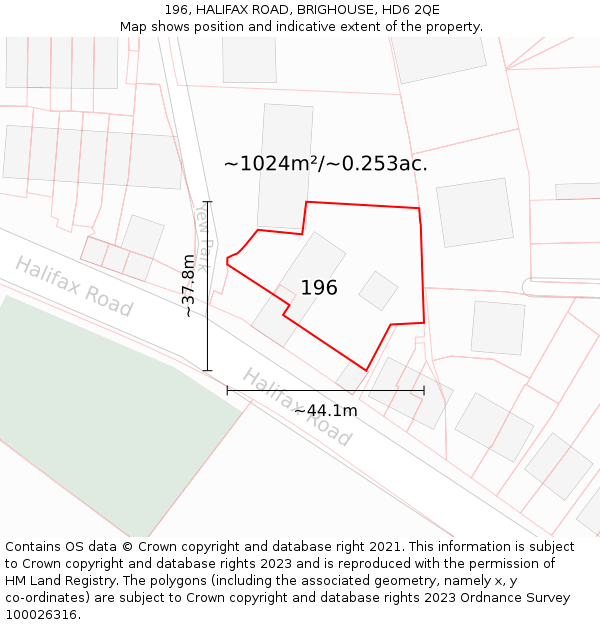 196, HALIFAX ROAD, BRIGHOUSE, HD6 2QE: Plot and title map