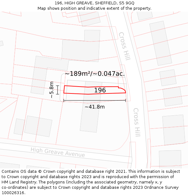 196, HIGH GREAVE, SHEFFIELD, S5 9GQ: Plot and title map
