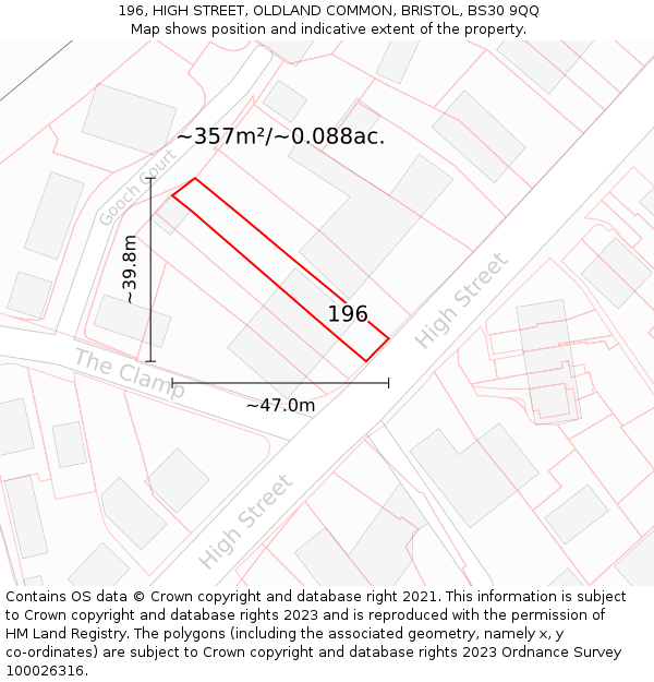 196, HIGH STREET, OLDLAND COMMON, BRISTOL, BS30 9QQ: Plot and title map