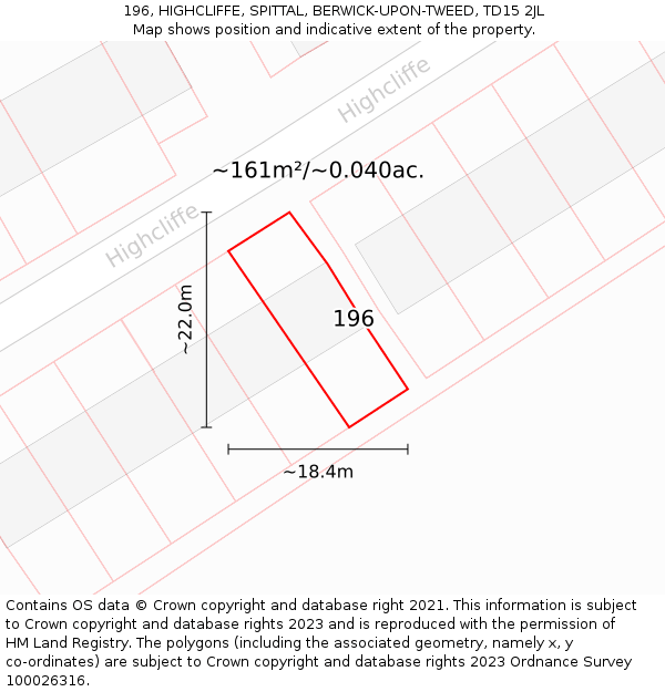 196, HIGHCLIFFE, SPITTAL, BERWICK-UPON-TWEED, TD15 2JL: Plot and title map