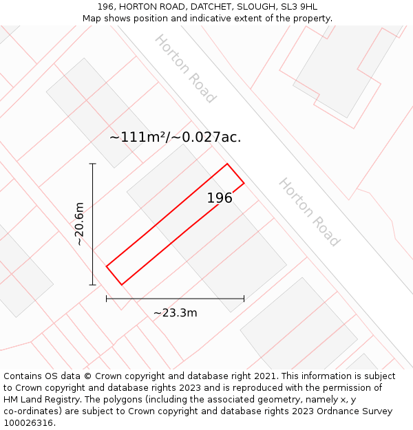 196, HORTON ROAD, DATCHET, SLOUGH, SL3 9HL: Plot and title map