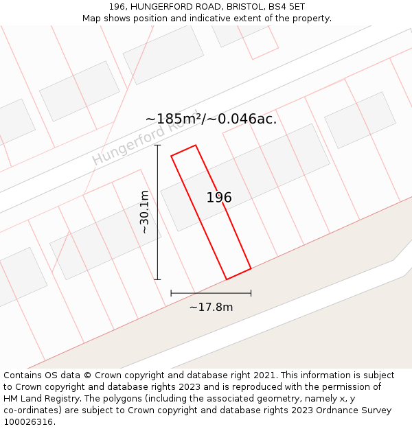 196, HUNGERFORD ROAD, BRISTOL, BS4 5ET: Plot and title map