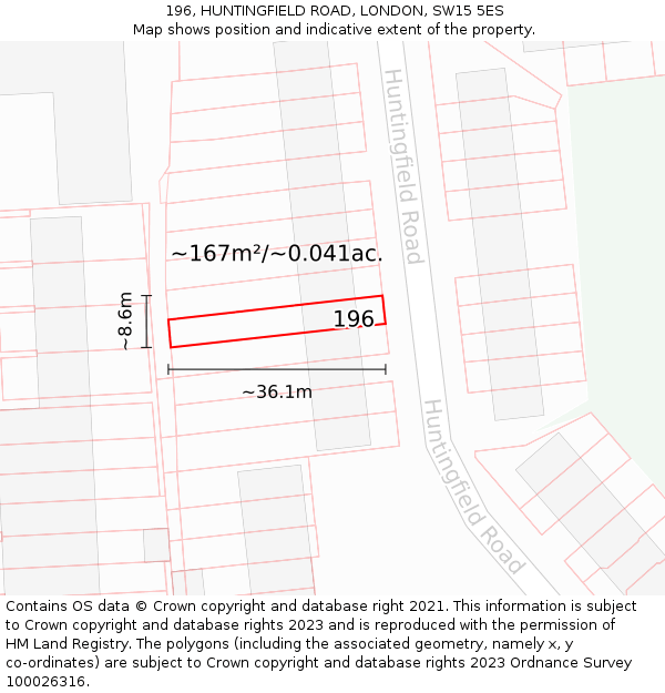 196, HUNTINGFIELD ROAD, LONDON, SW15 5ES: Plot and title map