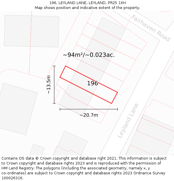 196, LEYLAND LANE, LEYLAND, PR25 1XH: Plot and title map