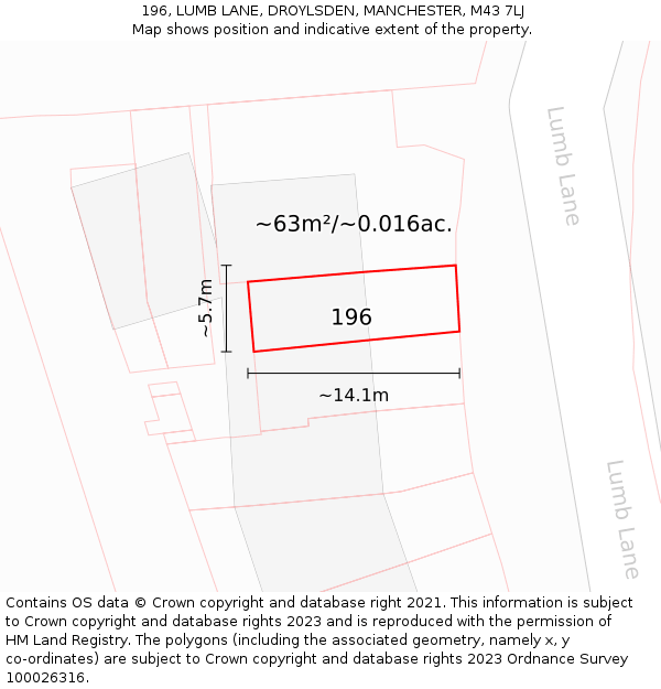 196, LUMB LANE, DROYLSDEN, MANCHESTER, M43 7LJ: Plot and title map
