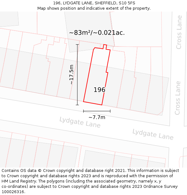 196, LYDGATE LANE, SHEFFIELD, S10 5FS: Plot and title map