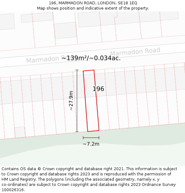 196, MARMADON ROAD, LONDON, SE18 1EQ: Plot and title map