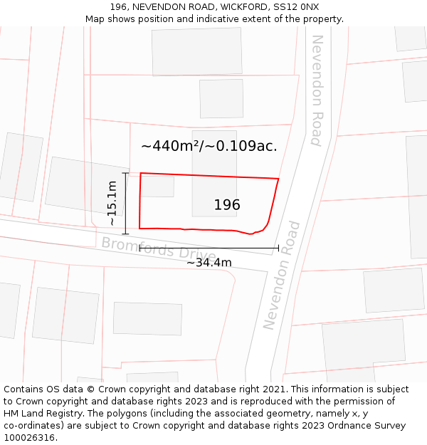 196, NEVENDON ROAD, WICKFORD, SS12 0NX: Plot and title map