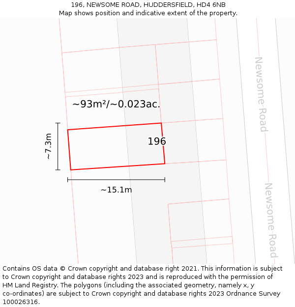 196, NEWSOME ROAD, HUDDERSFIELD, HD4 6NB: Plot and title map