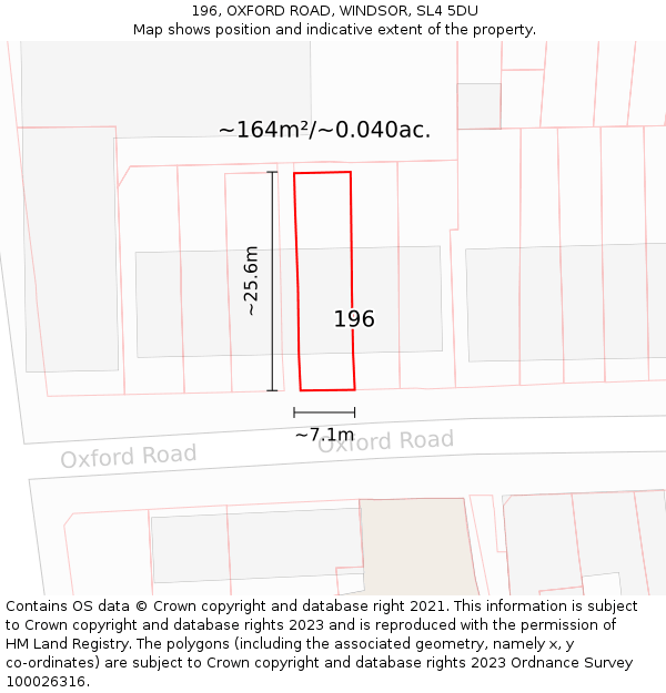 196, OXFORD ROAD, WINDSOR, SL4 5DU: Plot and title map