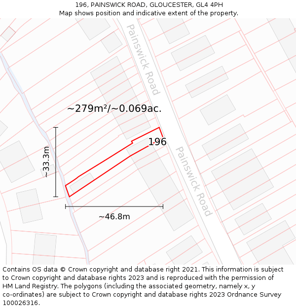 196, PAINSWICK ROAD, GLOUCESTER, GL4 4PH: Plot and title map