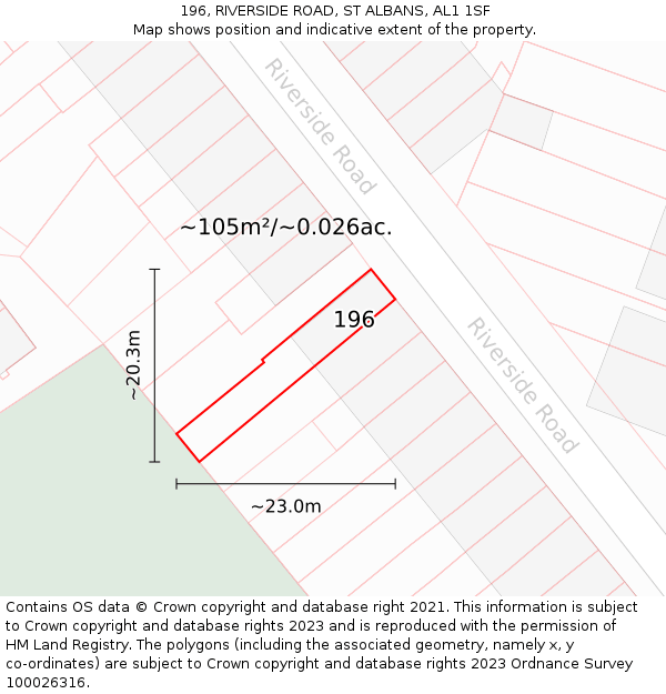 196, RIVERSIDE ROAD, ST ALBANS, AL1 1SF: Plot and title map