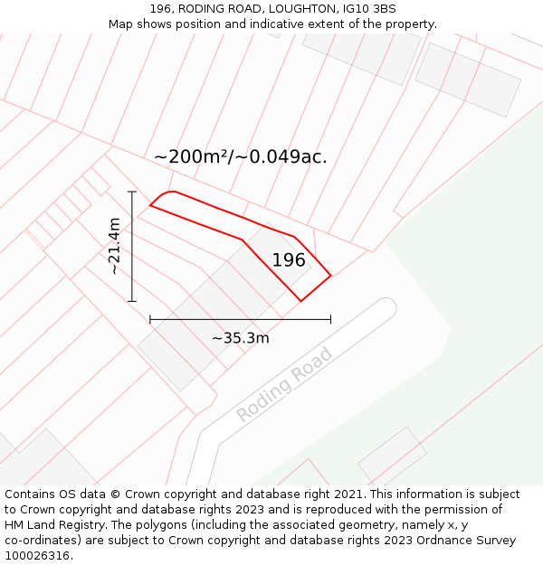 196, RODING ROAD, LOUGHTON, IG10 3BS: Plot and title map