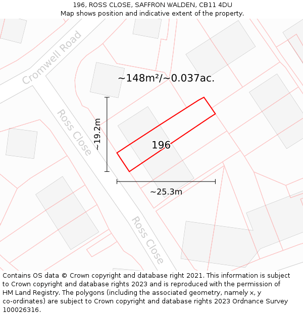 196, ROSS CLOSE, SAFFRON WALDEN, CB11 4DU: Plot and title map