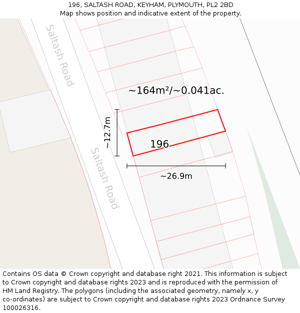 196, SALTASH ROAD, KEYHAM, PLYMOUTH, PL2 2BD: Plot and title map