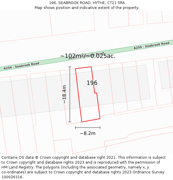 196, SEABROOK ROAD, HYTHE, CT21 5RA: Plot and title map