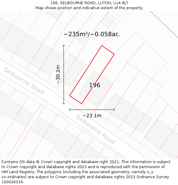 196, SELBOURNE ROAD, LUTON, LU4 8LT: Plot and title map