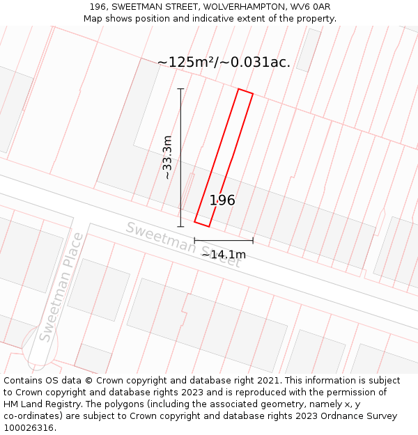 196, SWEETMAN STREET, WOLVERHAMPTON, WV6 0AR: Plot and title map