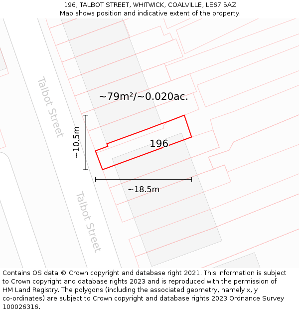 196, TALBOT STREET, WHITWICK, COALVILLE, LE67 5AZ: Plot and title map