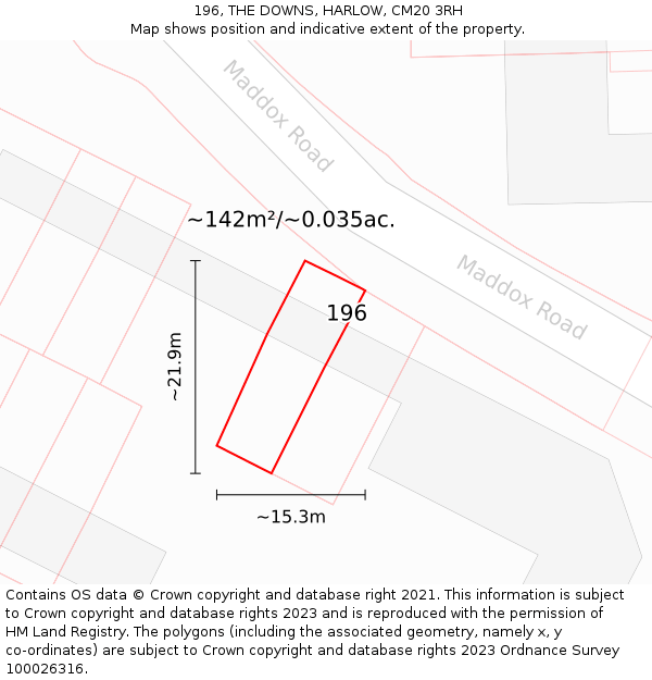 196, THE DOWNS, HARLOW, CM20 3RH: Plot and title map
