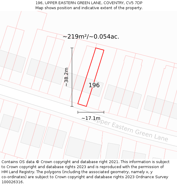 196, UPPER EASTERN GREEN LANE, COVENTRY, CV5 7DP: Plot and title map