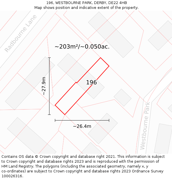 196, WESTBOURNE PARK, DERBY, DE22 4HB: Plot and title map