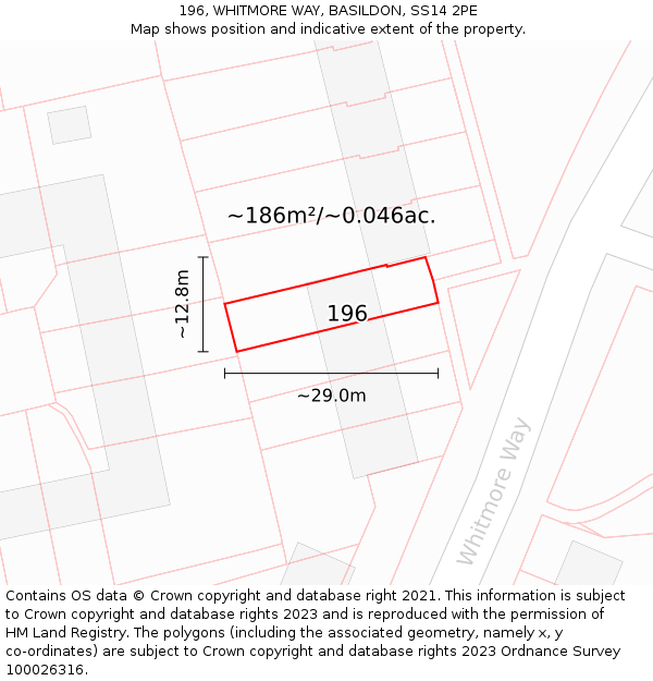 196, WHITMORE WAY, BASILDON, SS14 2PE: Plot and title map