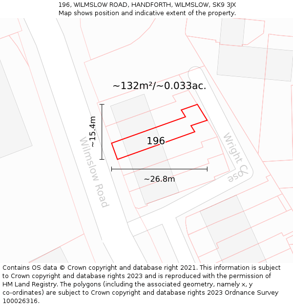 196, WILMSLOW ROAD, HANDFORTH, WILMSLOW, SK9 3JX: Plot and title map