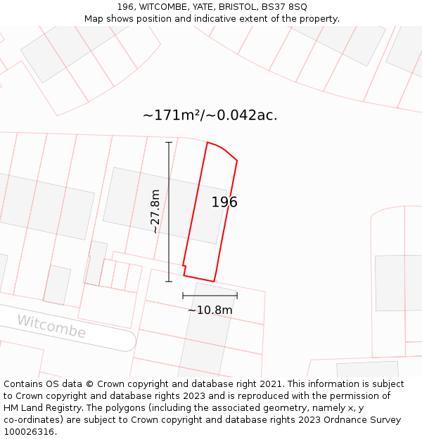 196, WITCOMBE, YATE, BRISTOL, BS37 8SQ: Plot and title map