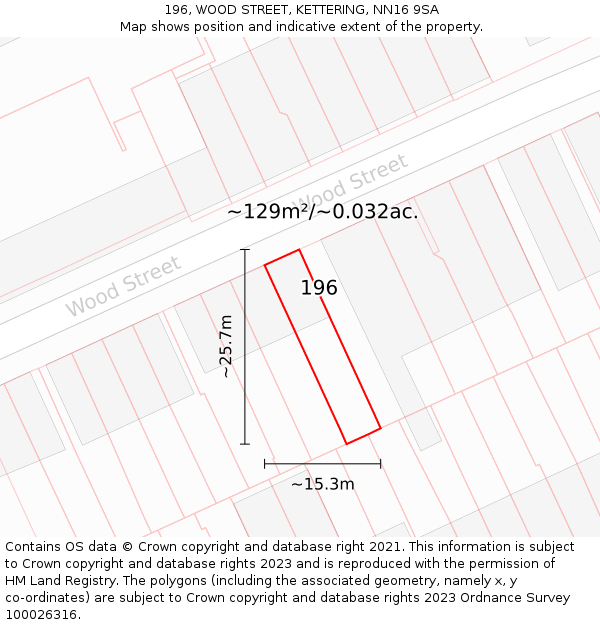196, WOOD STREET, KETTERING, NN16 9SA: Plot and title map