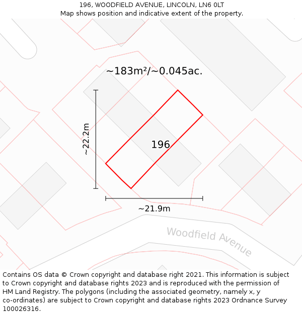 196, WOODFIELD AVENUE, LINCOLN, LN6 0LT: Plot and title map