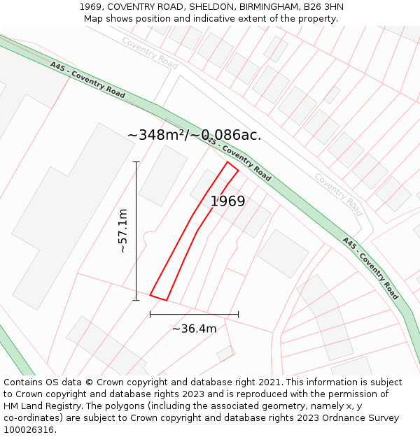 1969, COVENTRY ROAD, SHELDON, BIRMINGHAM, B26 3HN: Plot and title map