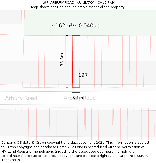 197, ARBURY ROAD, NUNEATON, CV10 7NH: Plot and title map