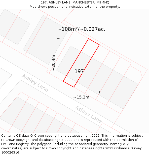 197, ASHLEY LANE, MANCHESTER, M9 4NQ: Plot and title map
