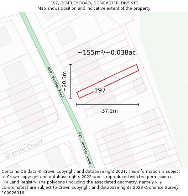 197, BENTLEY ROAD, DONCASTER, DN5 9TB: Plot and title map
