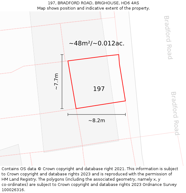 197, BRADFORD ROAD, BRIGHOUSE, HD6 4AS: Plot and title map