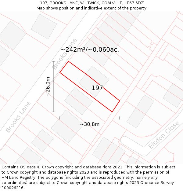 197, BROOKS LANE, WHITWICK, COALVILLE, LE67 5DZ: Plot and title map