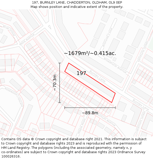 197, BURNLEY LANE, CHADDERTON, OLDHAM, OL9 0EP: Plot and title map