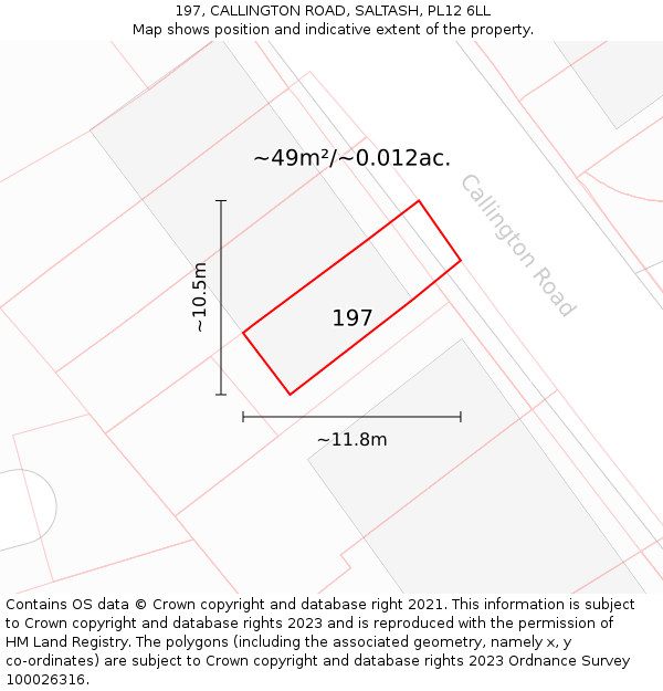 197, CALLINGTON ROAD, SALTASH, PL12 6LL: Plot and title map