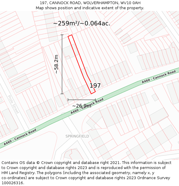197, CANNOCK ROAD, WOLVERHAMPTON, WV10 0AH: Plot and title map