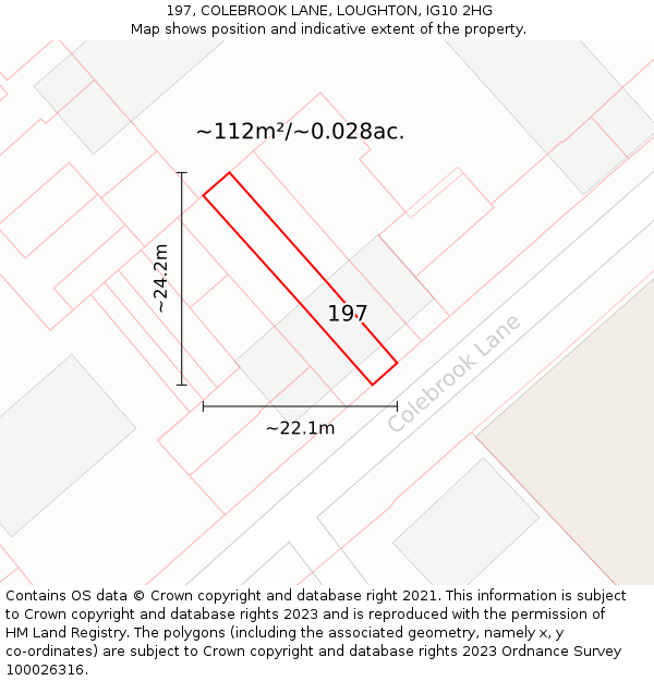 197, COLEBROOK LANE, LOUGHTON, IG10 2HG: Plot and title map
