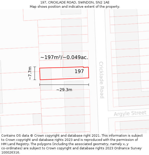 197, CRICKLADE ROAD, SWINDON, SN2 1AE: Plot and title map