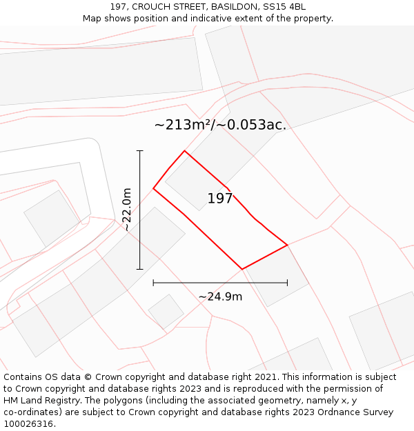 197, CROUCH STREET, BASILDON, SS15 4BL: Plot and title map