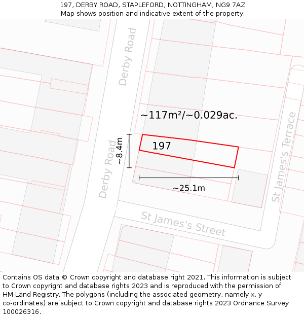 197, DERBY ROAD, STAPLEFORD, NOTTINGHAM, NG9 7AZ: Plot and title map